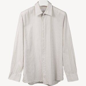Prada 2015 Small Check White & Taupe Cotton Button-Up Oxford